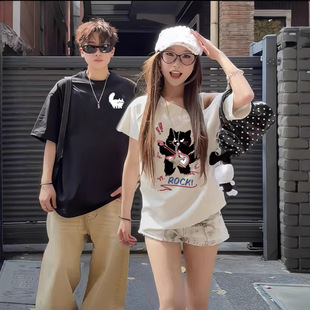 Summer Pure Cotton Short-Sleeved T-Shirt Couple Wear Lazy Style Loose Niche Design Tops for Men and Women Student Trendy Class Uniforms
