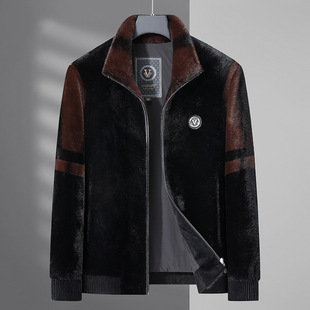High-end Middle-aged Lapel Imitation Mink Fleece Jacket Coat Men's 2024 Winter Thick Plus Size Fashionable Casual Outerwear