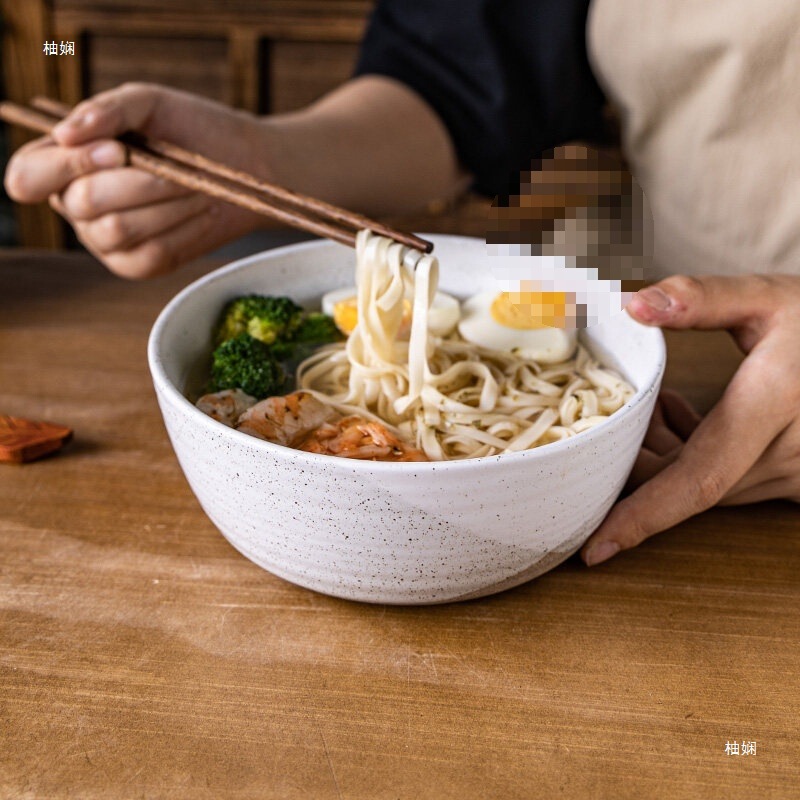【Practical and Sturdy Bowl】Coarse Pottery Household Bowl 7inch Ramen Bowl, Fruit Bowl, Chinese Cuisine Private Kitchen Soup Bowl, Minor Imperfections