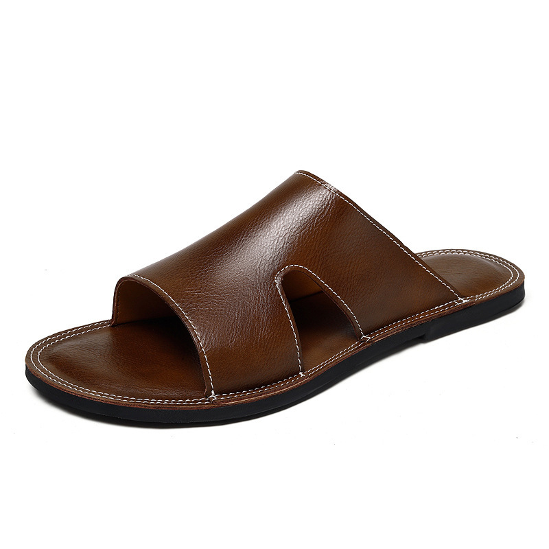 Men's Shoes Summer Men's Slippers Open-Toe Beach Outer Wear Soft Sole Pu Sole Korean Style Simple Breathable Slippers Brown Men's Shoes Summer Men's Slippers Open-Toe Beach Outer Wear Soft Sole Pu Sole Korean Style Simple Breathable Slippers Brown