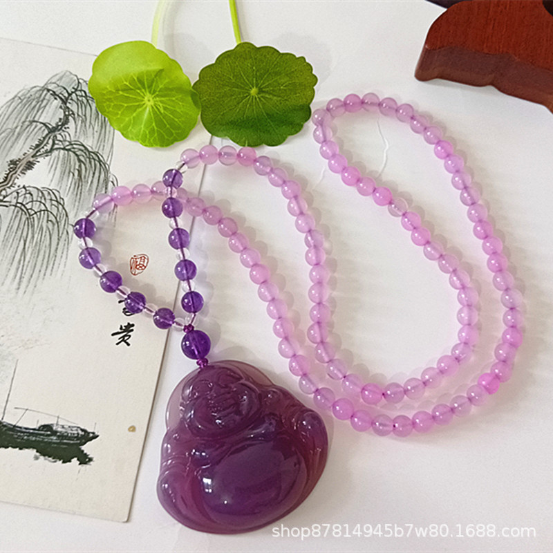 황실 보라색 붓다가 크리스탈 체인 (50*48mm) 인증서 상자