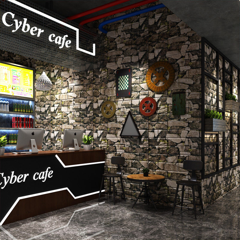 Transfronterizo al por mayor 3D tridimensional autoadhesivo papel pintado retro ladrillo patrón impermeable a prueba de humedad espuma pegatinas de pared tienda de ropa restaurante olla caliente