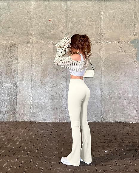 Streetwear Style Women's Holiday Yoga Streetwear Solid Color Full Length Flared Pants