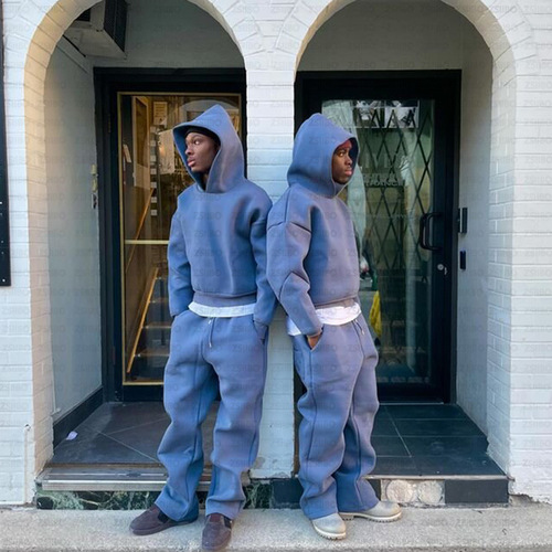 Factory Direct Sale European and American Cross-border Leisure Daily Couple Fashion Hooded Sweatshirt and Exercise Pants Solid Color Loose Sweatpants and Sweatpants