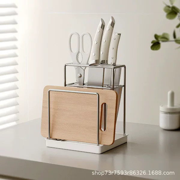 Thickened multifunctional stainless steel knife rack integrated kitchen storage chopping board rack knife storage kitchen knife holder with drainage rack