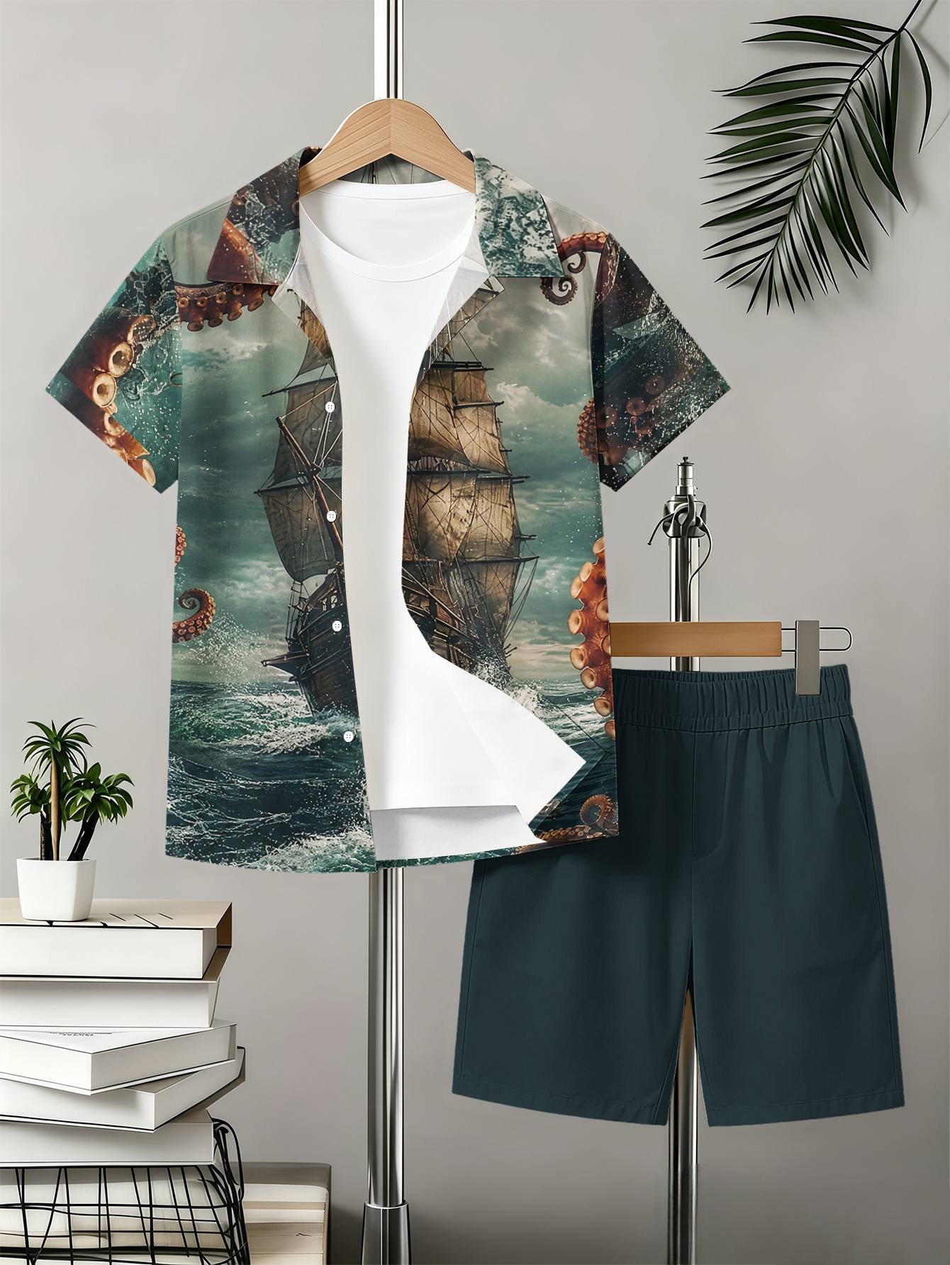 Zomer set voor jongens met overhemd en shorts met 3d print_voghion.com