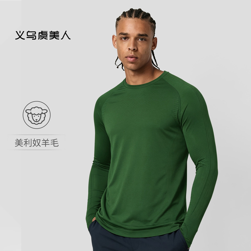 Men's Merino Wool Quick-Dry Round Neck Casual Outdoor Sports Hiking Running Training Long Sleeve T-Shirt Men's Merino Wool Quick-Dry Round Neck Casual Outdoor Sports Hiking Running Training Long Sleeve T-Shirt