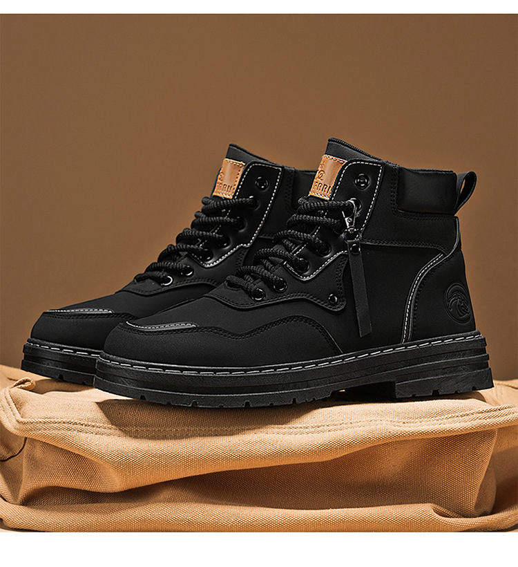 Autumn men's shoes High top British style work big yellow boots men's all-in-one platform ankle boots_voghion.com