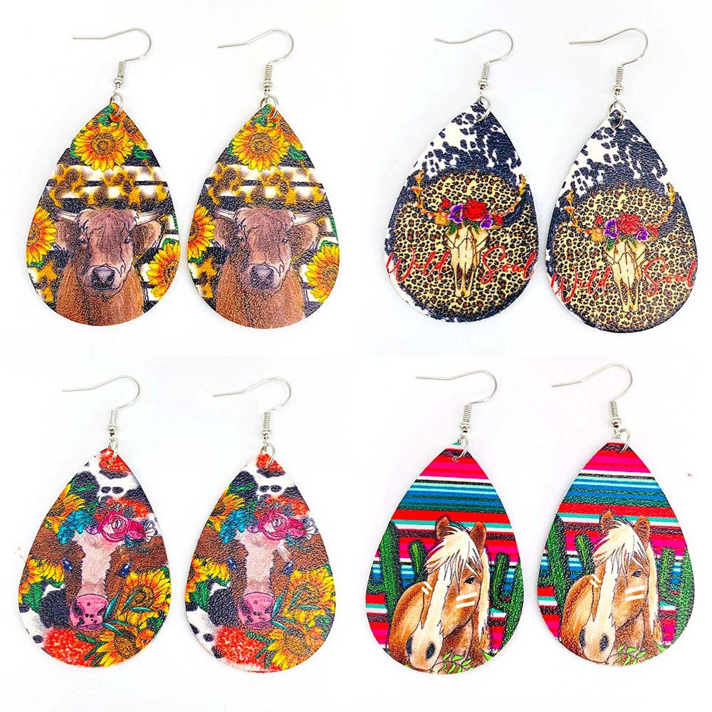 Retro Water Droplets Cattle Pu Leather Women's Earrings 1 Pair display picture 1