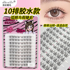 跨境批发10排弧眼鸟假睫毛大容量分段式仿真眼睫毛清透自然假睫毛