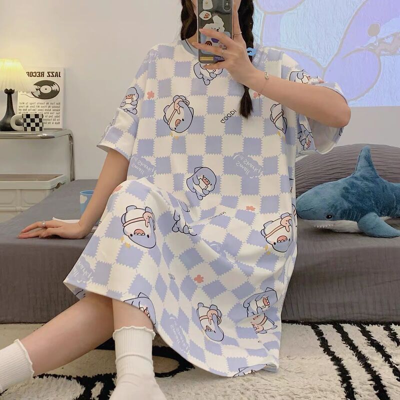 Foreign trade cross-border hot summer short-sleeved nightgown women's new thin cute home clothes large quantity discount on behalf of hair