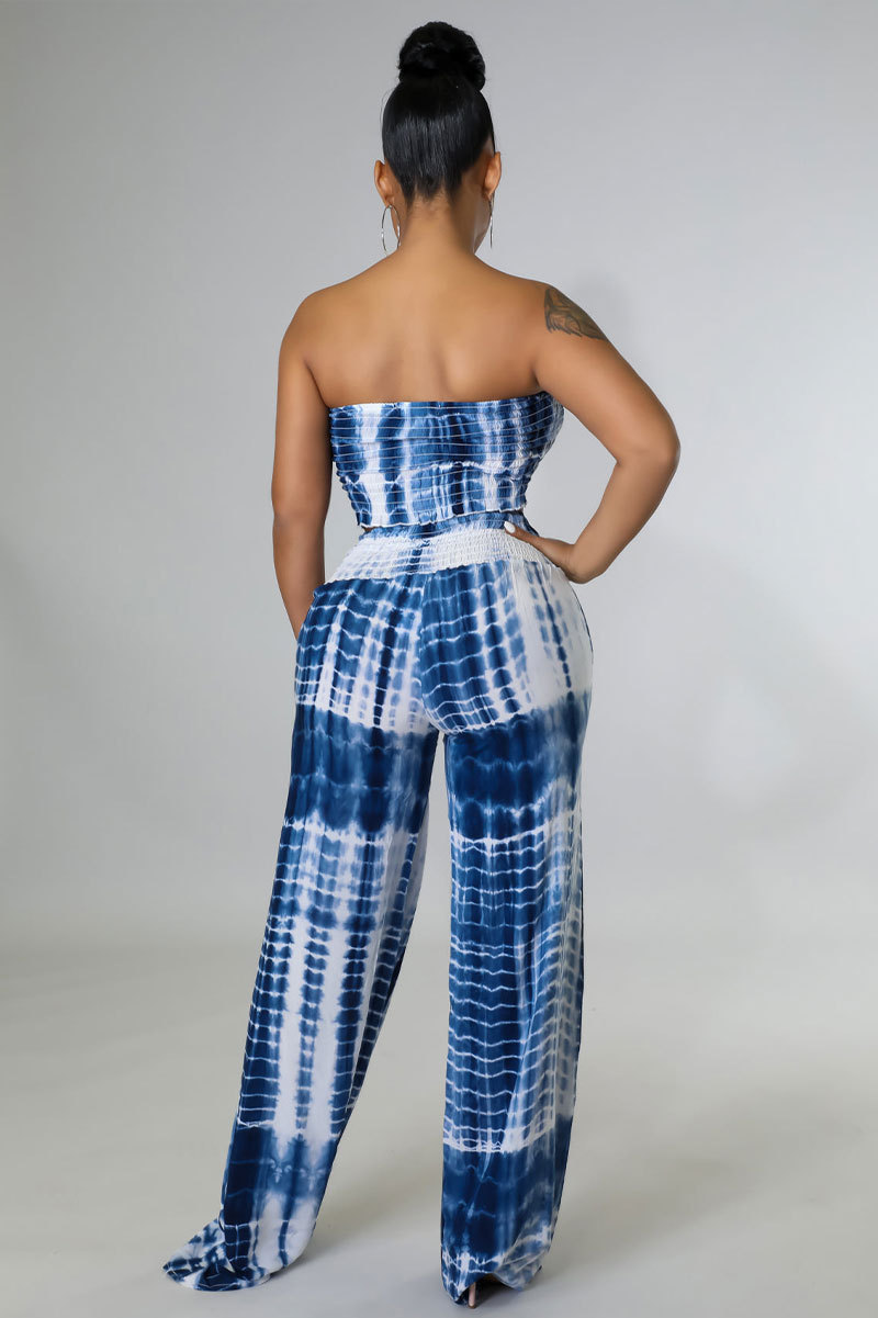 printing tube top backless high waist wide-leg vest and pant two-piece set NSYMS134829