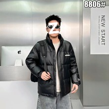 2025冬季皮羽绒服免洗无帽立领帅气爆款潮流羽绒服亚马逊速卖通