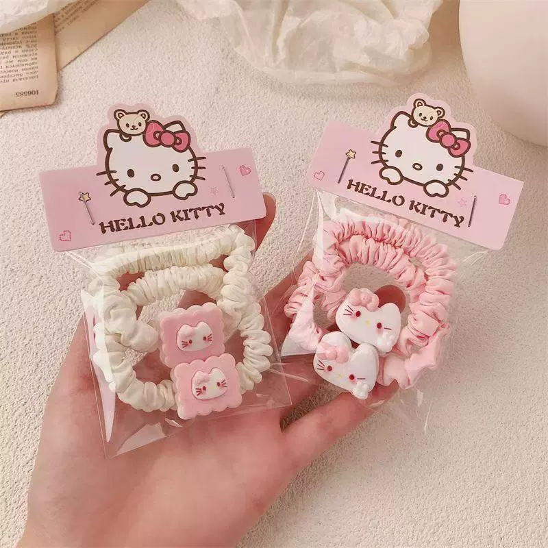Аксессуар для волос (Hello Kitty) набор из 6 шт. — розовые заколки и резинки, пудровый дизайн