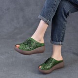 以一 Летние этнические дышащие тапочки для отдыха на платформе, слайдеры