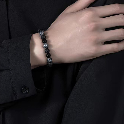 Dark Obsidian Stone Bead Necklace New Couple Fashion Trendy High-end Accessory