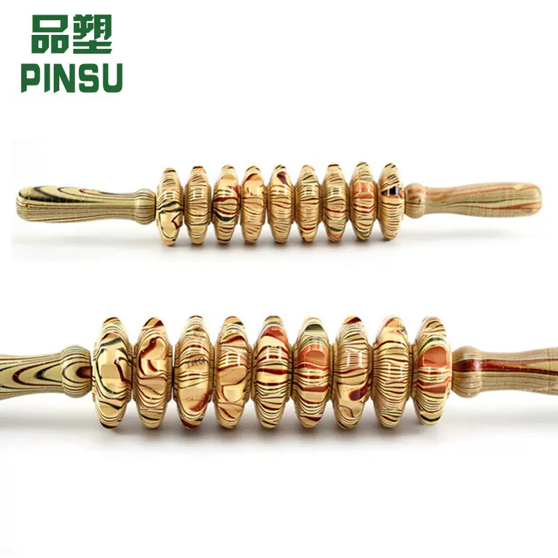 木制九轮腹部按摩器材手动推背家用全身多功能按摩滚轮肚子腰部