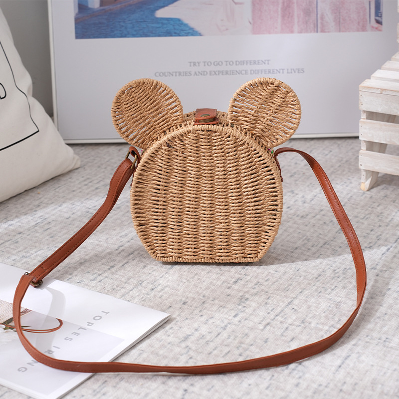 작은 신선한 밀짚 가방 크로스 바디 가방 여행 쇼핑 패션 모든 일치 등나무 크로스 바디 가방 귀여운 짠 작은 라운드 가방