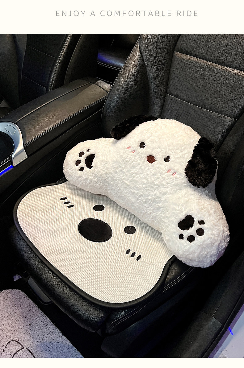 West Highland Car Headrest and Lumbar Support Set Cute Cartoon Car Seat Back Cushion Car Waist Pillow for Women