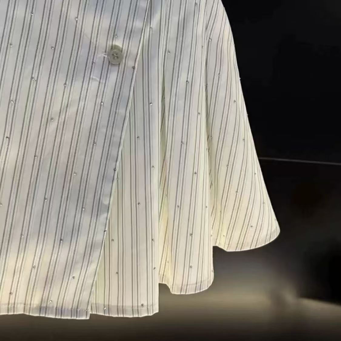 Women's Clothing Polo Collar Striped Short Sleeved Shirt For Women Summer Waist Slimming Fashion Temperament Skirt Tops For Women_ecoleips.com