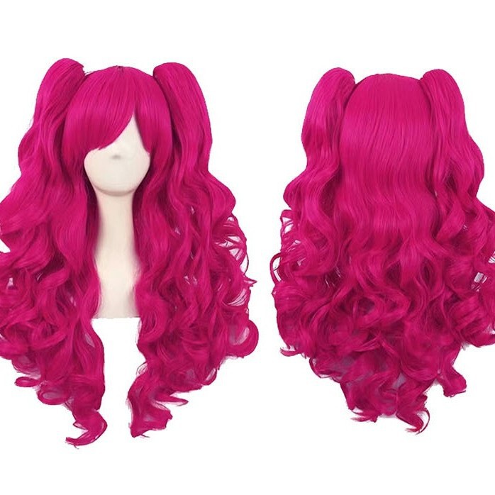My Little Pony Anime Pinkie Pie Cosplay Wig Animation Costume Tiger Mouth Clip Double Ponytail Natural Long Curly Hair Rose Red