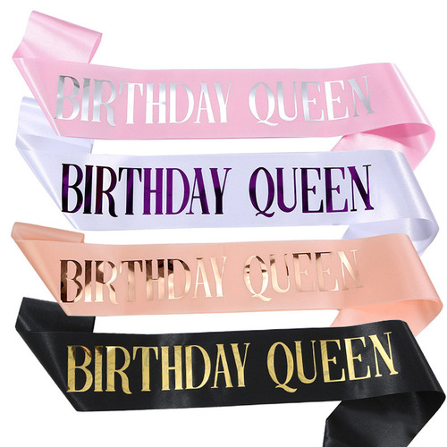 New birthday party BIRTHDAY QUEEN shoulder strap etiquette belt satin bronzing black gold belt ribbon