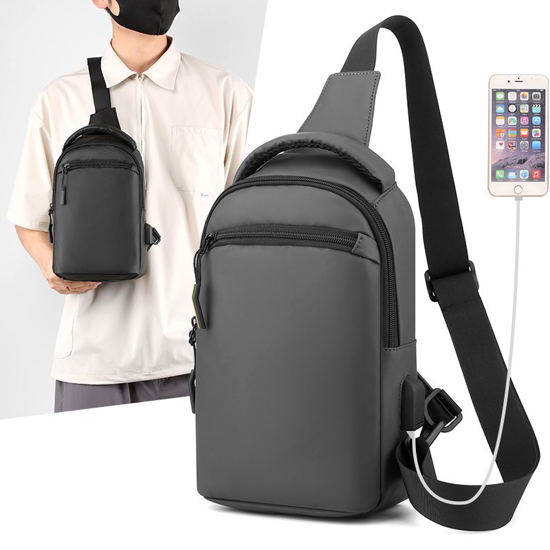 Nouveaux hommes grande capacité mode décontracté sac à bandoulière poitrine Portable et multifonctionnel USB Nylon poitrine sac à bandoulière sac à bandoulière_voghion.com
