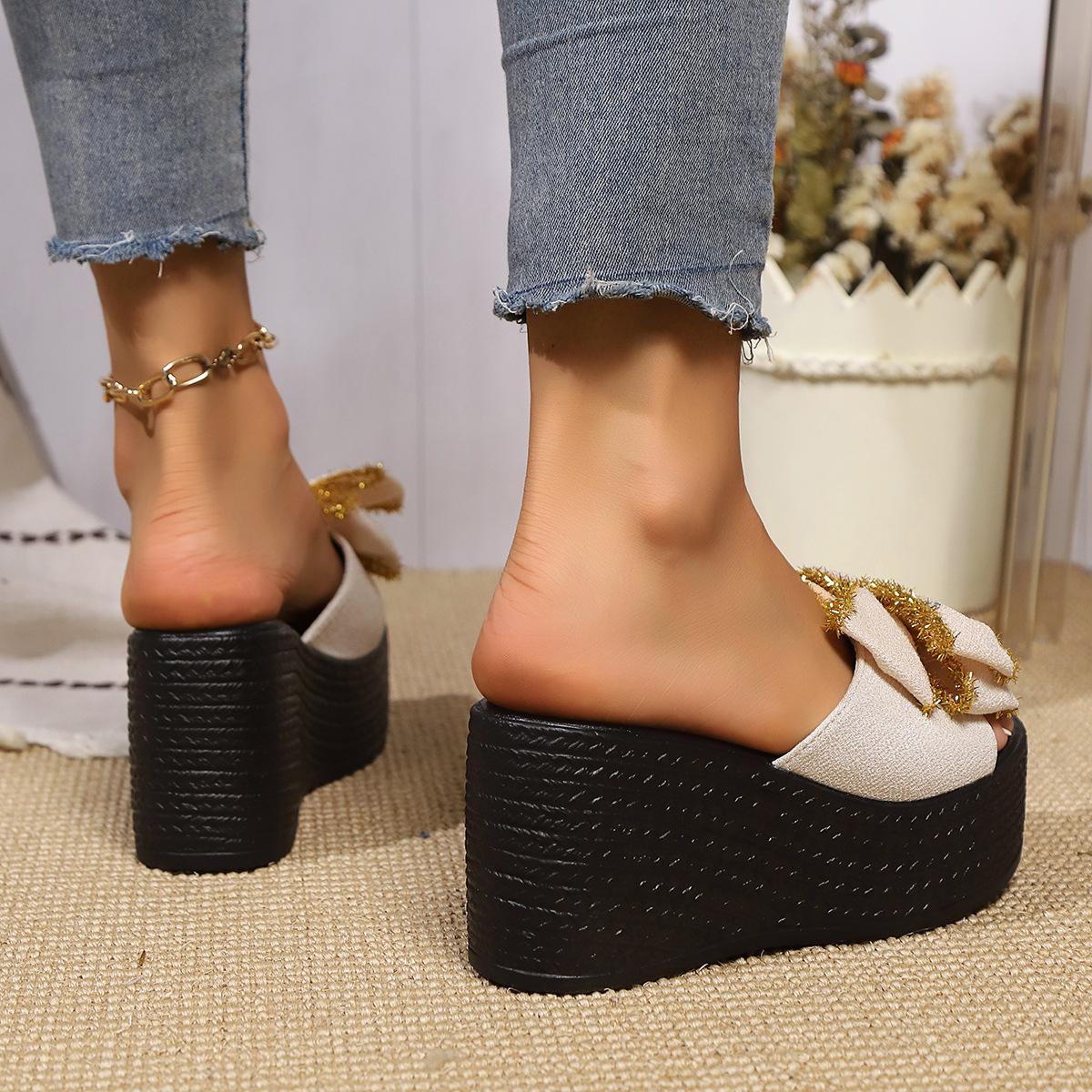 Petite plus Size Women's Platform Wedge Sandals Bow Details Summer New Style Shoes Size 5-10 Width M - Wide_voghion.com