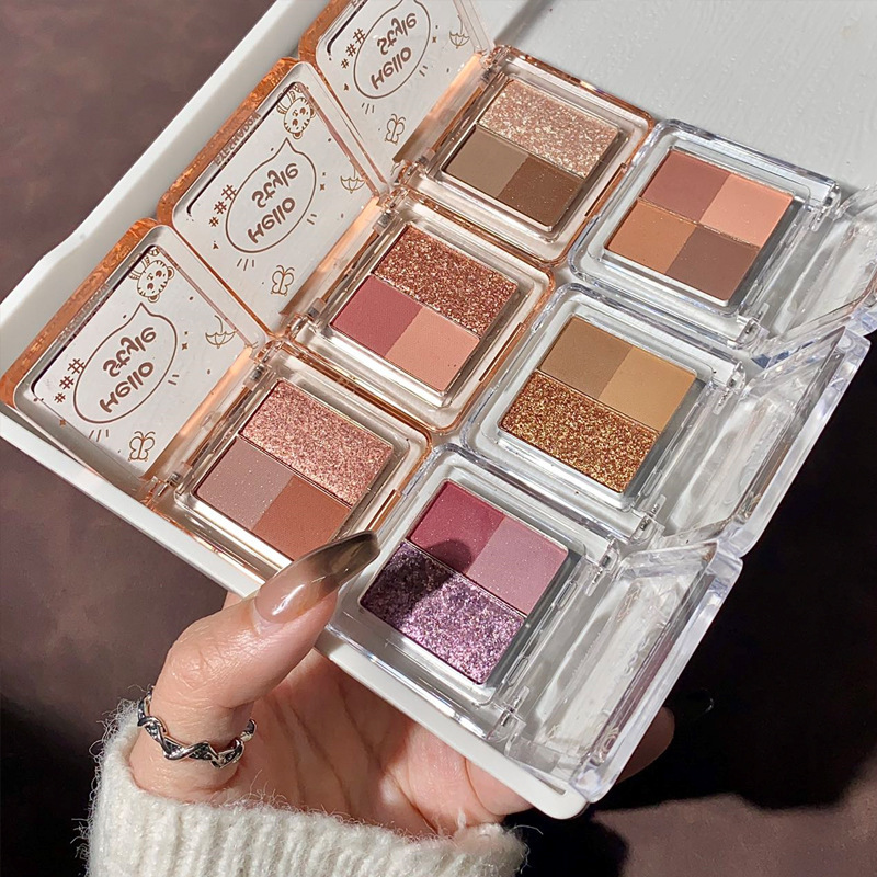 Hola estilo pequeño y exquisito sombra de ojos placa fina flash perla mate leche té mini estudiante maquillaje