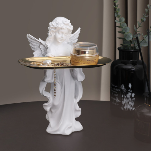 Elegant European Angel Goddess Statue Serving Tray, Artist's Home Living Room Decor, Office Decor Piece