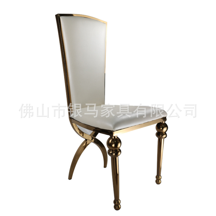 Fábrica al por mayor Hotel banquete boda comedor silla boda galvanoplastia Silla de acero inoxidable Bolsa De Oro suave Silla de comedor de cuero