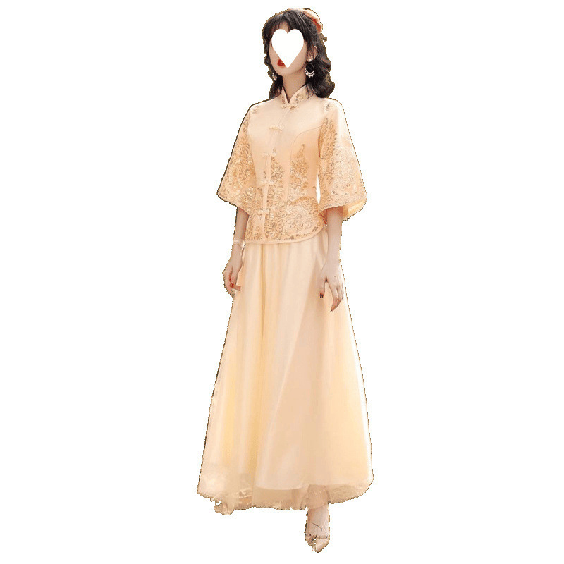 新中式伴娘服礼服轻奢小众高端香槟色改良两件套装姐妹裙日常可穿|undefined