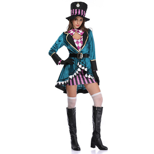 Halloween Ellie Mad Hatter Silk Adult Magician Performance Costume Nightclub Animal Tamer Stage Costume Dropshipping
