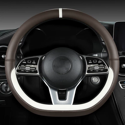 Cross-border Panapi car steering Steering wheel cover - d-shaped-dark-coffee-white-plastic-ring-38cm