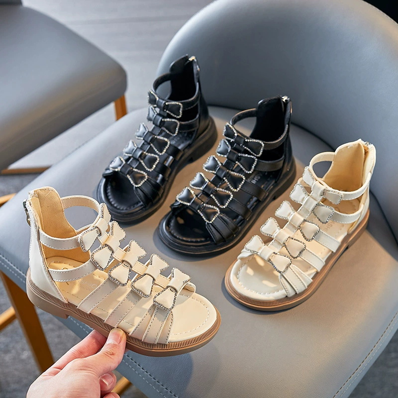 Детские летние босоножки-романы для девочек, средняя высота, с бантом, новые 2025 года.