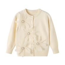 女童春秋针织外套小宝宝棉线材质毛衣开衫女孩可爱花朵上衣童装潮