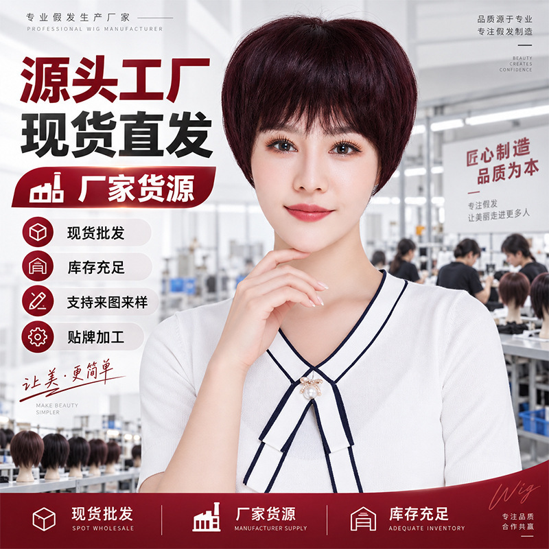 Wigs for middle-aged and elderly people, made with real human hair, full-head coverage, designed to conceal gray hair, breathable, hand-woven, and manufactured by a leading wig factory Wigs for middle-aged and elderly people, made with real human hair, full-head coverage, designed to conceal gray hair, breathable, hand-woven, and manufactured by a leading wig factory