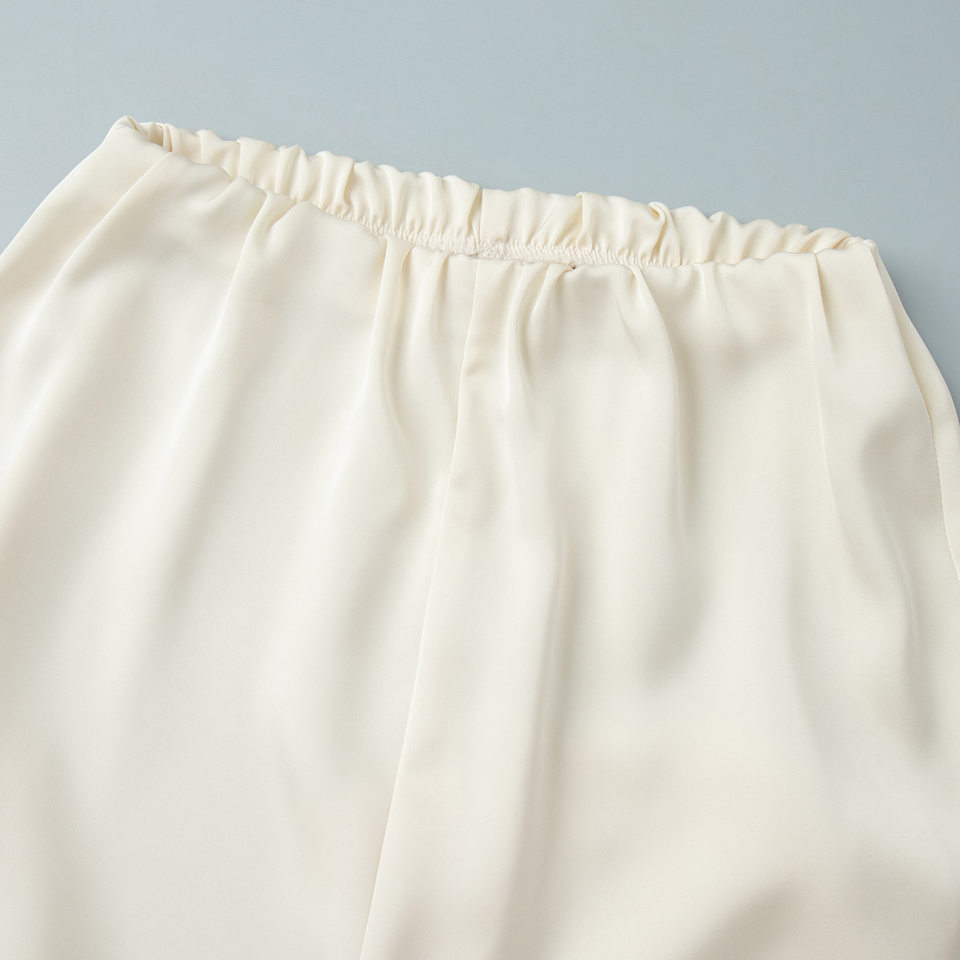 Quần ống rộng nữ cạp cao chất liệu satin trơn, form rộng thoải mái — Màu be, Xanh lá cây chi tiết 7