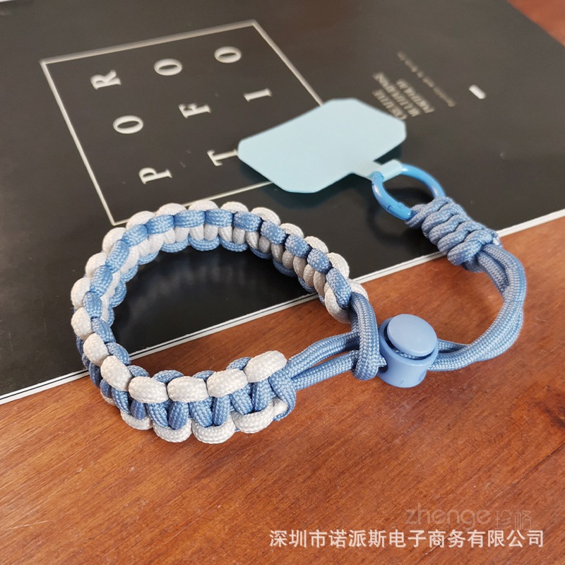 짧은 [회색 파란색 및 흰색] 조절 가능한 땋은 끈 + 하늘색 클립