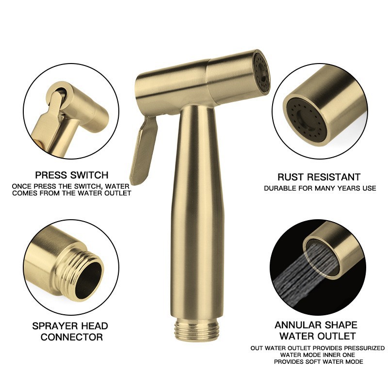304 stainless steel toilet companion, spray gun set, showerhead, Angle valve, flushing device, pressurized wire drawing, golden women's washing device Item Picture