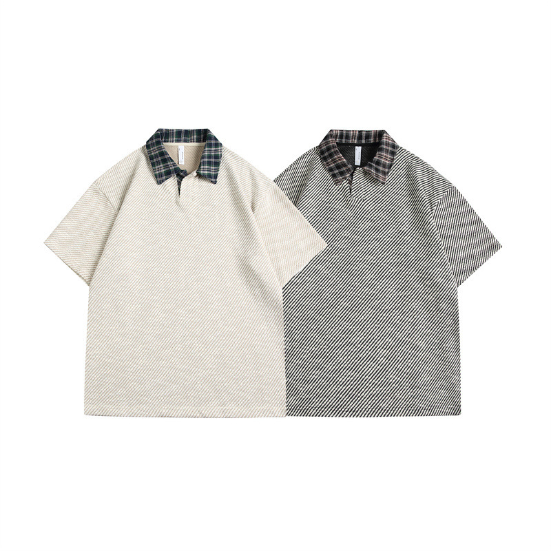 Foreign Trade Cross-Border Wholesale of New Heavyweight Knitted Jacquard Star-Patterned Polo Shirts, Loose and Comfortable Short-Sleeve