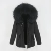 (Single fur collar) black + black raccoon fur + black artificial fur liner