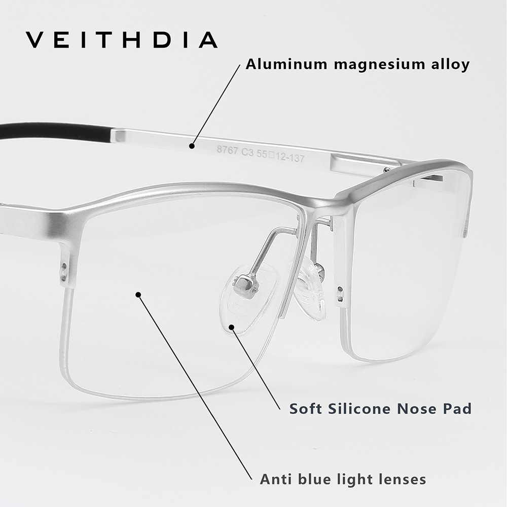 Marco de lente de miopía anti-luz azul medio marco de aluminio y magnesio marco cuadrado para hombres negocio simple al por mayor 8767