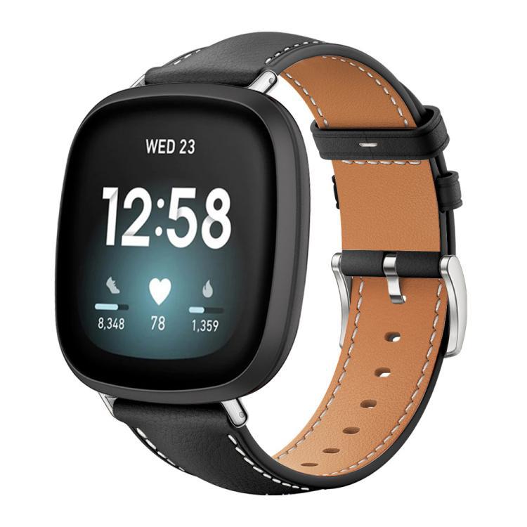xDfind correa de piel de tiburón negro con cabeza plana para Fitbit Versa 2 / Versa / Versa Lite 20m