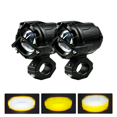 Motorcycle spotlight with large lens, strong light for road and off-road use, modified searchlight with yellow and white dual light for electric vehicles (Motorcycle headlights, headlights) - mercedes-benz-light-arc-shaped-bracket-one-piece