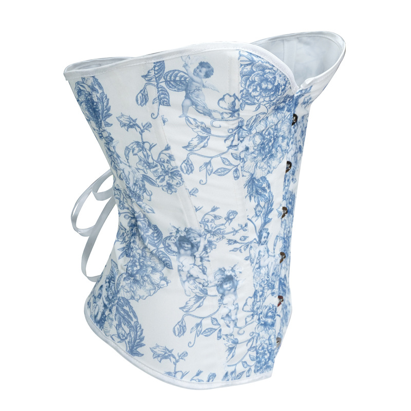 Nuevo corte transfronterizo estilo chino flor azul flor porcelana impresión buquete correa de vestido sexy cintura