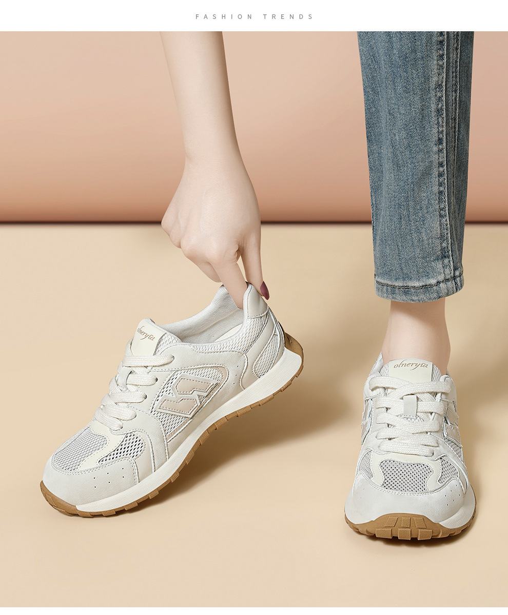 Giày sneaker nữ lưới thoáng khí phong cách cổ điển đế mềm đa năng — 6106 Xám tím, 6106 Màu be chi tiết 7