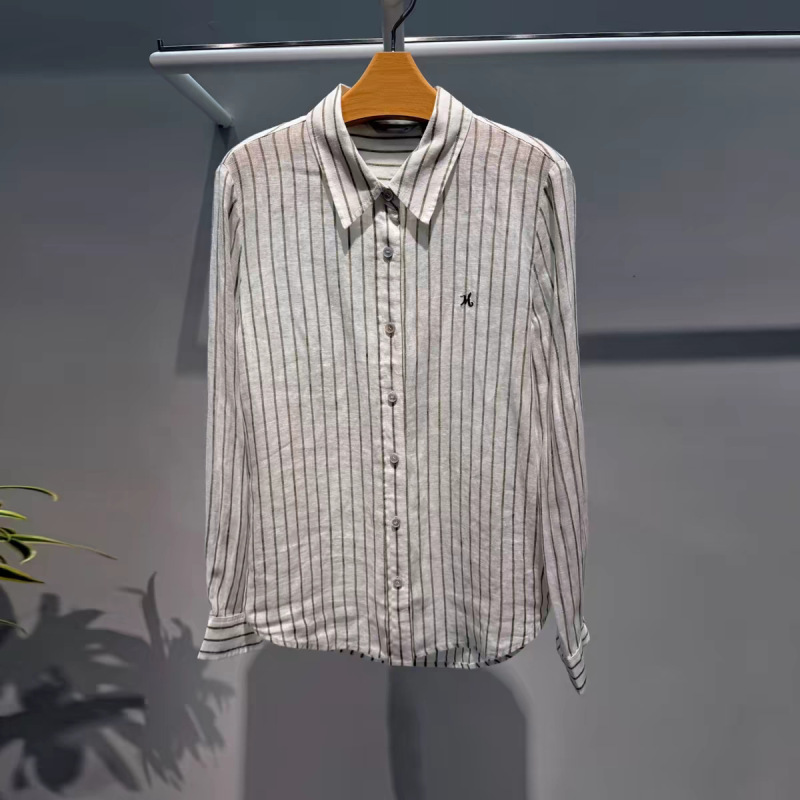 798+！2026 Autumn New POLO Collar Vertical Striped Casual Loose Slimming Versatile Green Striped Shirt