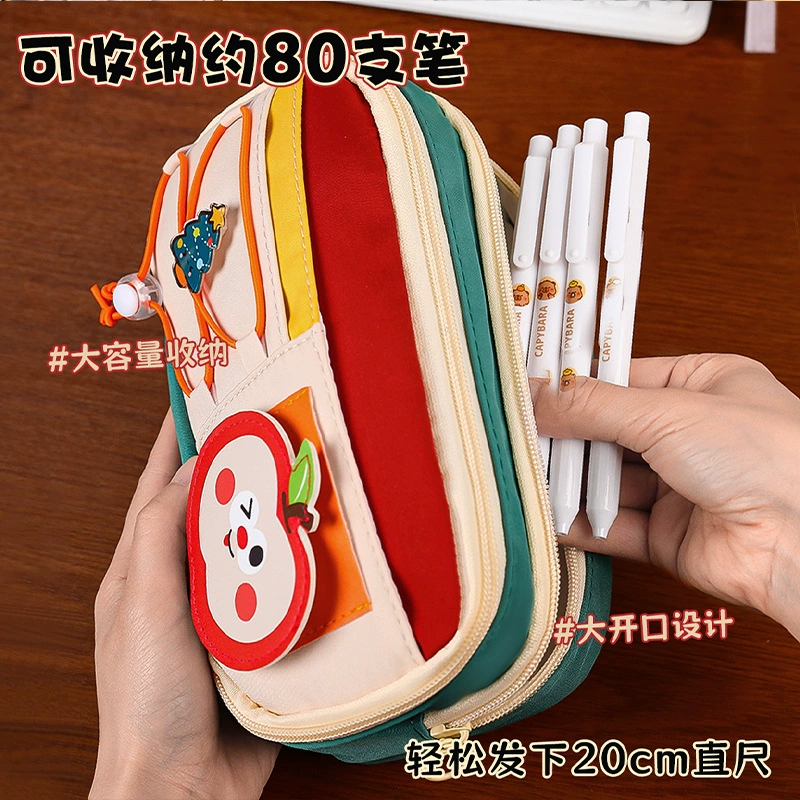 Apple, multilayer capacious children's pencil case for elementary school students, cat