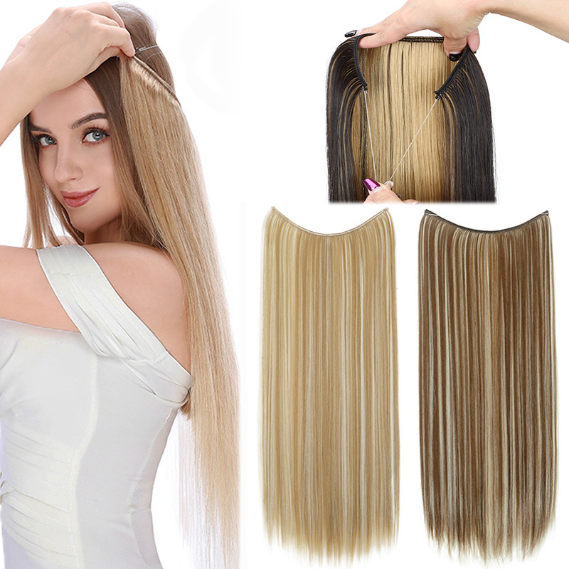 European and American foreign trade wig women's fishing line hair curtain long straight hair natural seamless hair patch manufacturers in stock chemical fiber wig